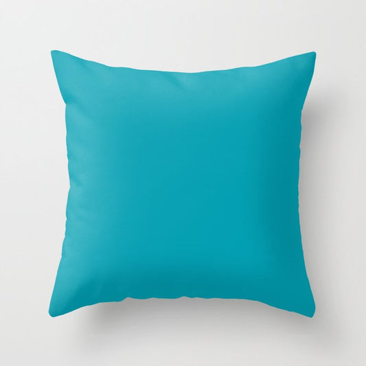 Aqua Solid Color Pantone Peacock Blue 16-4728 Accent to Color of the Year 2021 Throw Pillow