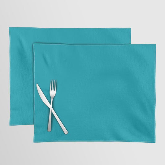 Aqua Solid Color Pantone Peacock Blue 16-4728 Accent to Color of the Year 2021 Placemat