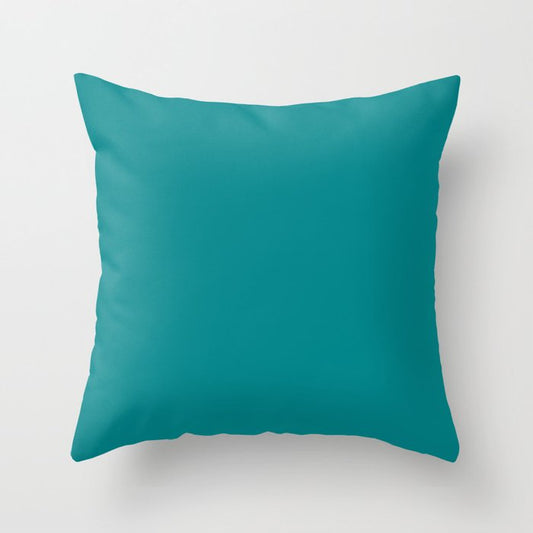 Artistically Bright Mid Tone Aquamarine Green Blue Solid Color Pairs To Sherwin Williams Gulfstream SW 6768 Throw Pillow