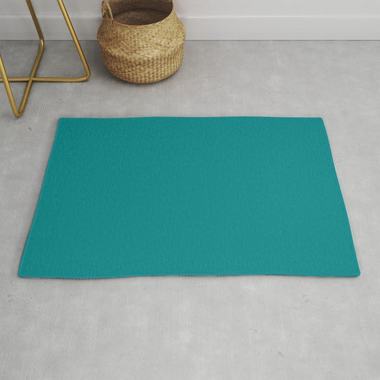 Artistically Bright Mid Tone Aquamarine Green Blue Solid Color Pairs To Sherwin Williams Gulfstream SW 6768 Throw & Area Rugs