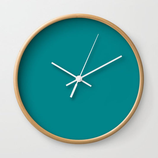 Artistically Bright Mid Tone Aquamarine Green Blue Solid Color Pairs To Sherwin Williams Gulfstream SW 6768 Wall Clock