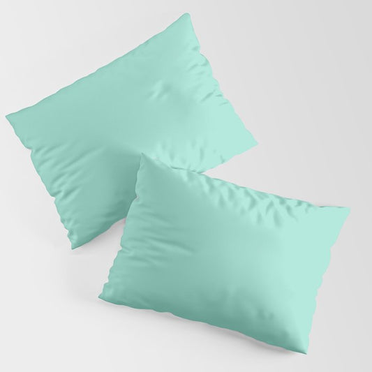 Beach Glass Green-Blue Solid Color PANTONE 13-5412 2022 Summer Trending Shade - Hue - Colour Pillow Sham Set