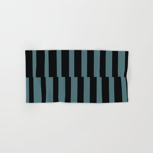 Black Dark Aqua Abstract Stripe Vertical Pattern 2023 Color of the Year Vining Ivy PPG1148-6 Bath & Hand Towels