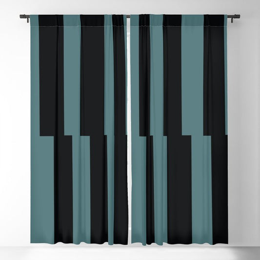 Black Dark Aqua Abstract Stripe Vertical Pattern 2023 Color of the Year Vining Ivy PPG1148-6 Blackout Curtain