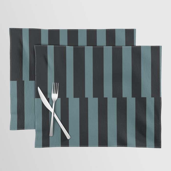 Black Dark Aqua Abstract Stripe Vertical Pattern 2023 Color of the Year Vining Ivy PPG1148-6 Placemat Set