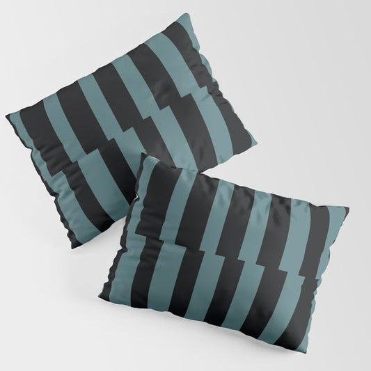 Black Dark Aqua Abstract Stripe Vertical Pattern 2023 Color of the Year Vining Ivy PPG1148-6 Pillow Sham Set