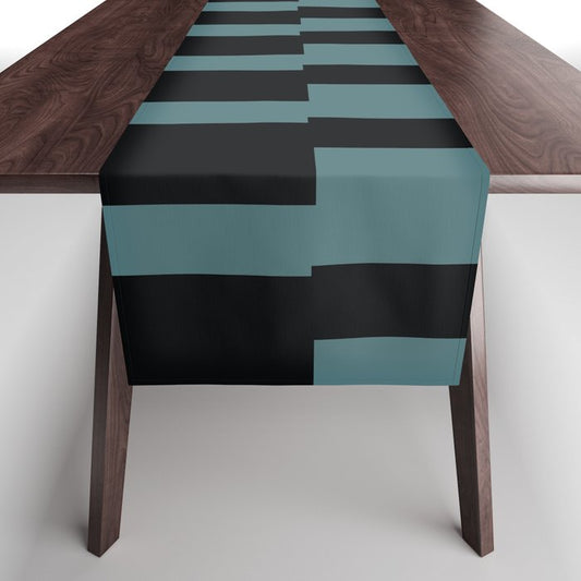 Black Dark Aqua Abstract Stripe Vertical Pattern 2023 Color of the Year Vining Ivy PPG1148-6 Table Runner