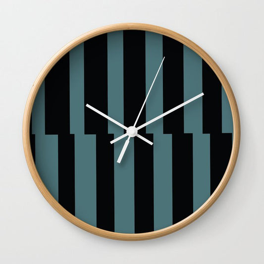 Black Dark Aqua Abstract Stripe Vertical Pattern 2023 Color of the Year Vining Ivy PPG1148-6 Wall Clock
