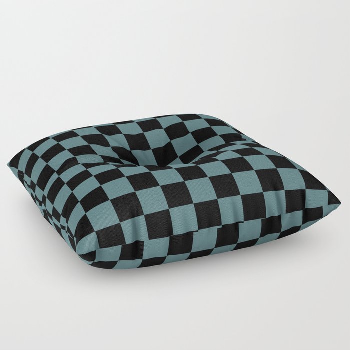 Black Dark Aqua Checkerboard Pattern 2023 Color of the Year Vining Ivy PPG1148-6 Floor Pillow