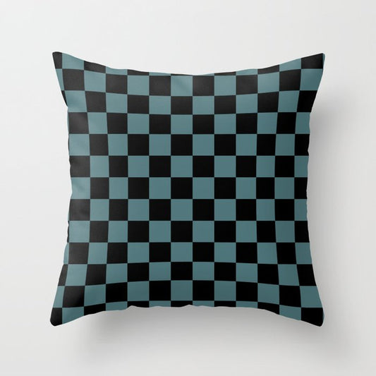 Black Dark Aqua Checkerboard Pattern 2023 Color of the Year Vining Ivy PPG1148-6 Throw Pillow