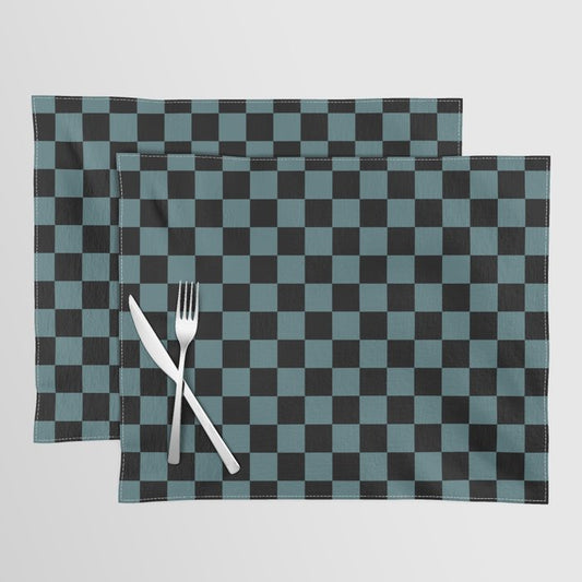 Black Dark Aqua Checkerboard Pattern 2023 Color of the Year Vining Ivy PPG1148-6 Placemat Set