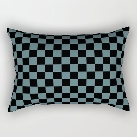 Black Dark Aqua Checkerboard Pattern 2023 Color of the Year Vining Ivy PPG1148-6 Rectangle Pillow