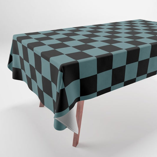 Black Dark Aqua Checkerboard Pattern 2023 Color of the Year Vining Ivy PPG1148-6 Tablecloth