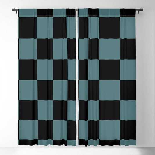 Black Dark Aqua Checkerboard Pattern 2023 Color of the Year Vining Ivy PPG1148-6 Blackout Curtain