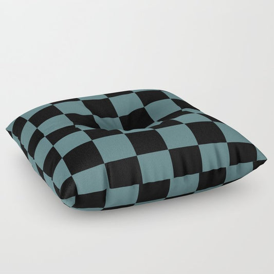 Black Dark Aqua Checkerboard Pattern 2023 Color of the Year Vining Ivy PPG1148-6 Floor Pillow