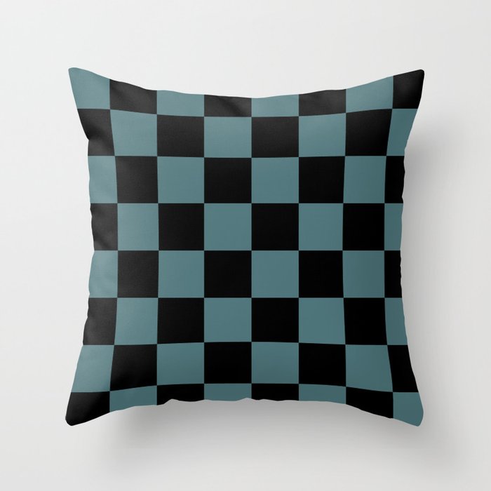 Black Dark Aqua Checkerboard Pattern 2023 Color of the Year Vining Ivy PPG1148-6 Throw Pillow 2