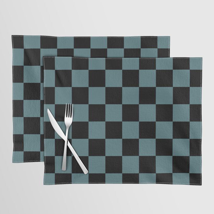Black Dark Aqua Checkerboard Pattern 2023 Color of the Year Vining Ivy PPG1148-6 Placemat Set 2