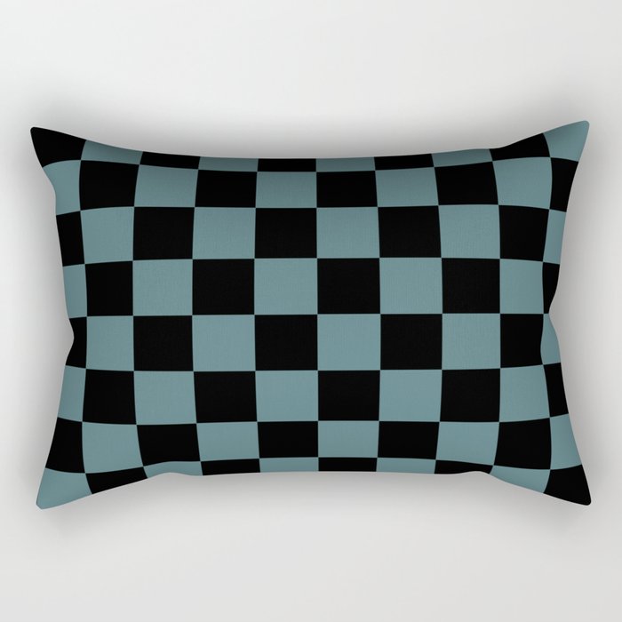 Black Dark Aqua Checkerboard Pattern 2023 Color of the Year Vining Ivy PPG1148-6 Rectangle Pillow 2