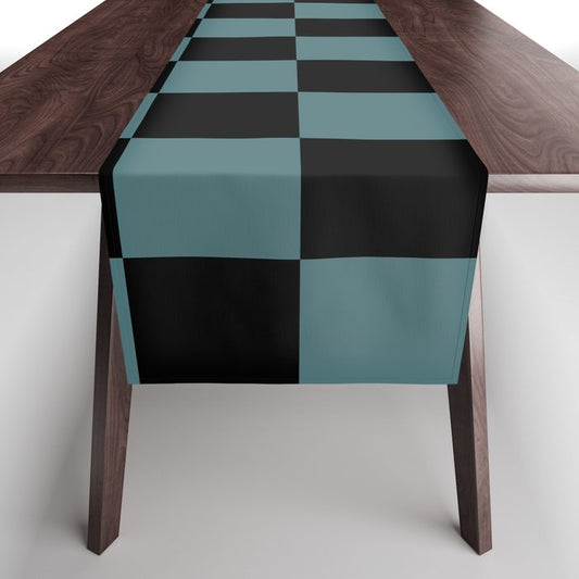 Black Dark Aqua Checkerboard Pattern 2023 Color of the Year Vining Ivy PPG1148-6 Table Runner 2