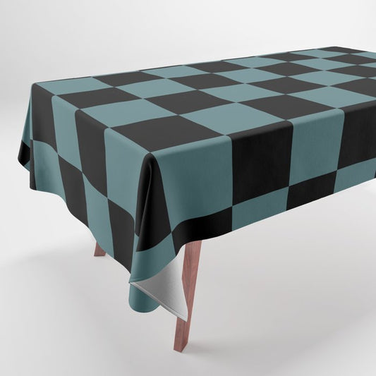 Black Dark Aqua Checkerboard Pattern 2023 Color of the Year Vining Ivy PPG1148-6 Tablecloth 2