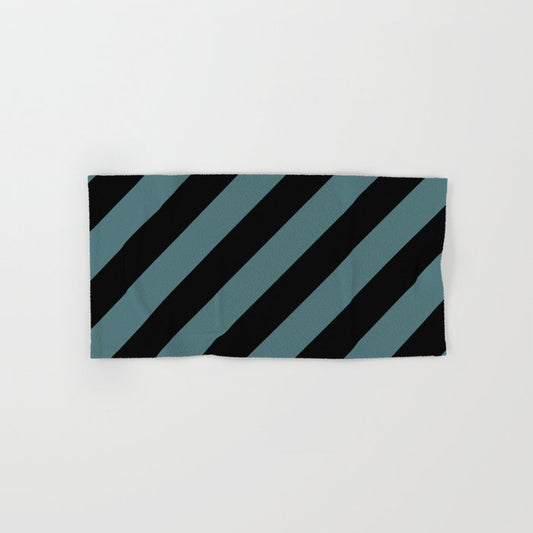Black Dark Aqua Classic Diagonal Stripe Pattern 2023 Color of the Year Vining Ivy PPG1148-6 Bath & Hand Towels