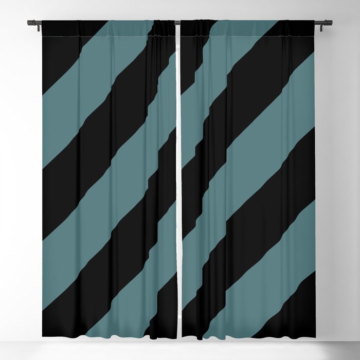 Black Dark Aqua Classic Diagonal Stripe Pattern 2023 Color of the Year Vining Ivy PPG1148-6 Blackout Curtain