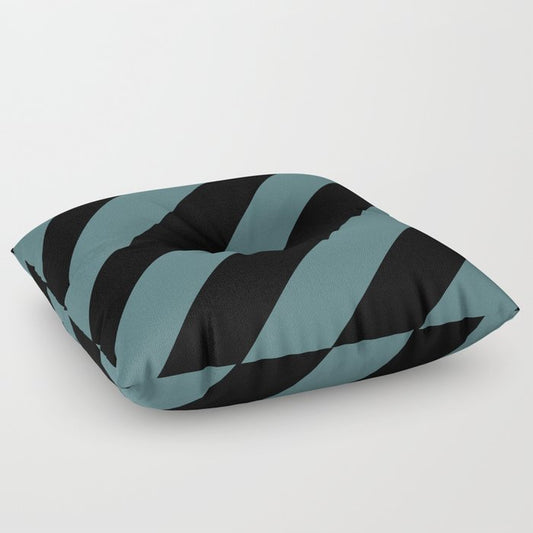 Black Dark Aqua Classic Diagonal Stripe Pattern 2023 Color of the Year Vining Ivy PPG1148-6 Floor Pillow