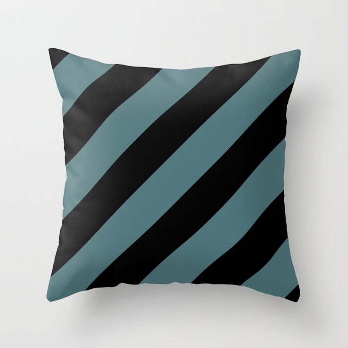 Black Dark Aqua Classic Diagonal Stripe Pattern 2023 Color of the Year Vining Ivy PPG1148-6 Throw Pillow