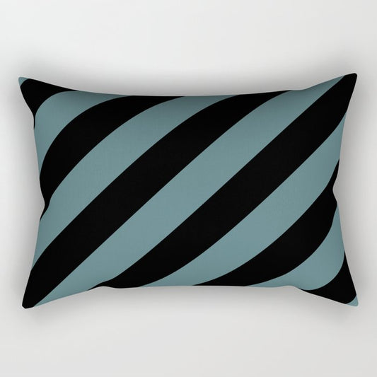 Black Dark Aqua Classic Diagonal Stripe Pattern 2023 Color of the Year Vining Ivy PPG1148-6 Rectangle Pillow
