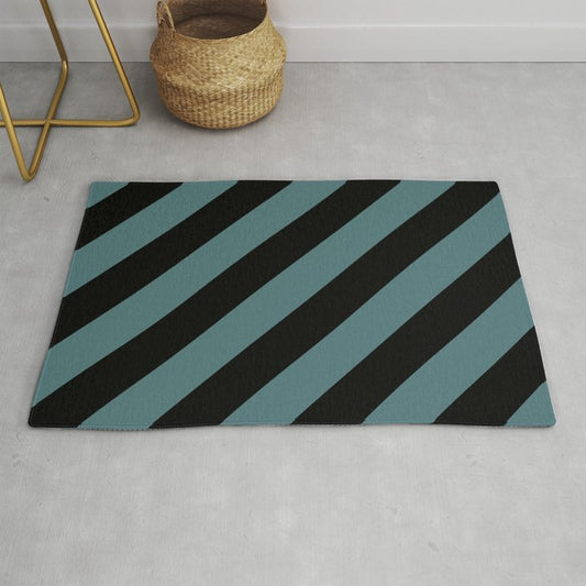 Black Dark Aqua Classic Diagonal Stripe Pattern 2023 Color of the Year Vining Ivy PPG1148-6 Throw and Area Rug
