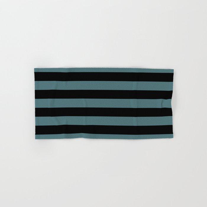 Black Dark Aqua Classic Horizontal Stripe Pattern 2023 Color of the Year Vining Ivy PPG1148-6 Bath & Hand Towels
