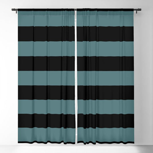 Black Dark Aqua Classic Horizontal Stripe Pattern 2023 Color of the Year Vining Ivy PPG1148-6 Blackout Curtain