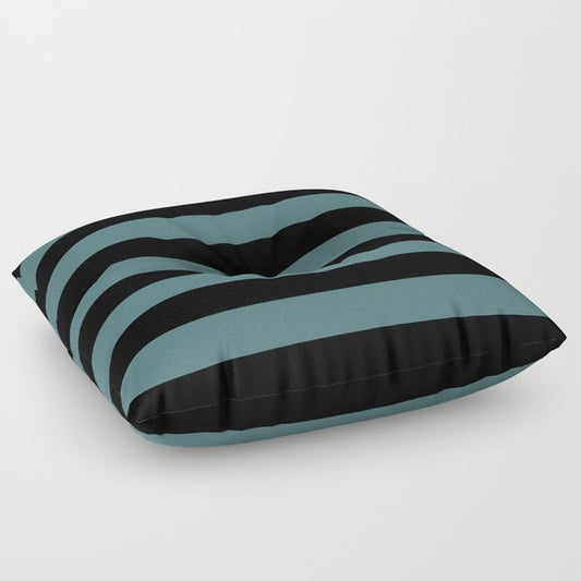 Black Dark Aqua Classic Horizontal Stripe Pattern 2023 Color of the Year Vining Ivy PPG1148-6 Floor Pillow