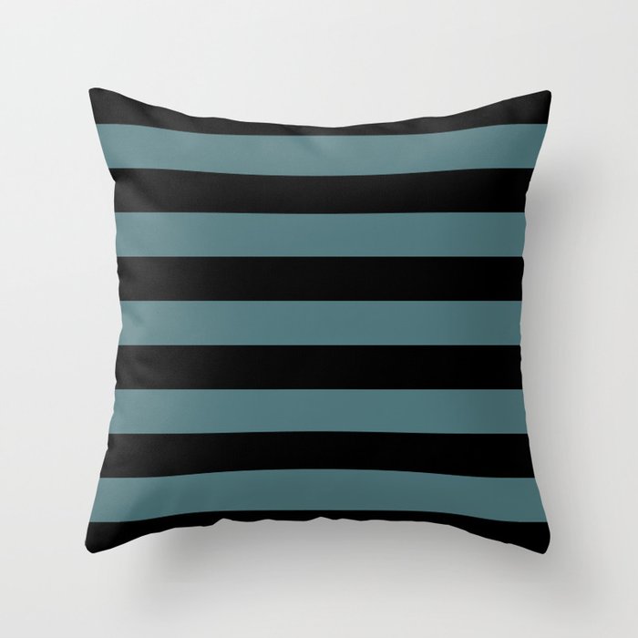 Black Dark Aqua Classic Horizontal Stripe Pattern 2023 Color of the Year Vining Ivy PPG1148-6 Throw Pillow
