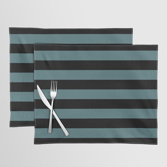 Black Dark Aqua Classic Horizontal Stripe Pattern 2023 Color of the Year Vining Ivy PPG1148-6 Placemat Set