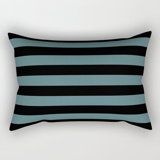 Black Dark Aqua Classic Horizontal Stripe Pattern 2023 Color of the Year Vining Ivy PPG1148-6 Rectangle Pillow