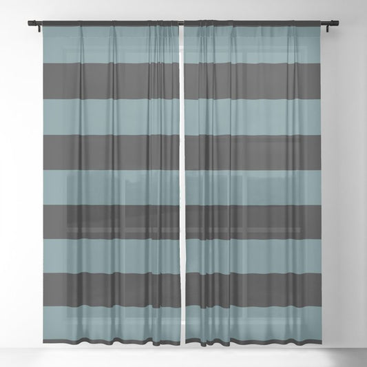 Black Dark Aqua Classic Horizontal Stripe Pattern 2023 Color of the Year Vining Ivy PPG1148-6 Sheer Curtains