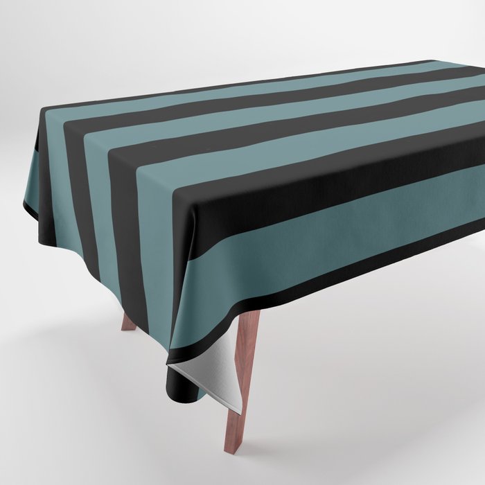 Black Dark Aqua Classic Horizontal Stripe Pattern 2023 Color of the Year Vining Ivy PPG1148-6 Tablecloth