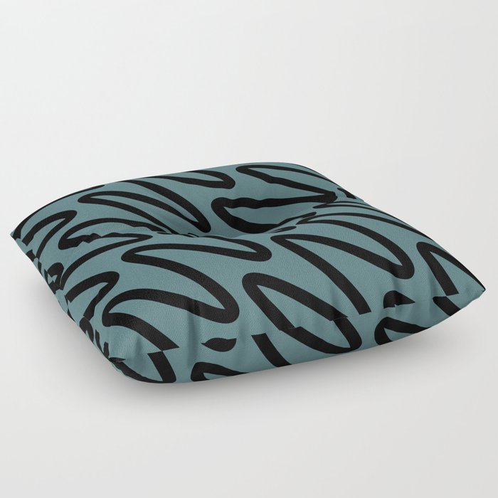 Black Dark Aqua Minimal Diagonal Zig-zag Stripe Pattern 2023 Color of the Year Vining Ivy PPG1148-6 Floor Pillow