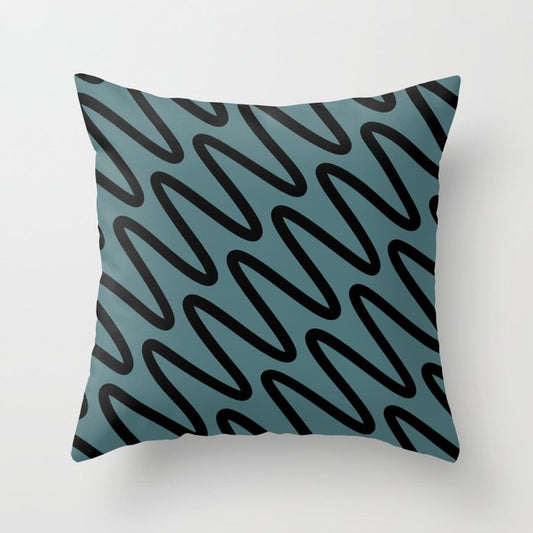Black Dark Aqua Minimal Diagonal Zig-zag Stripe Pattern 2023 Color of the Year Vining Ivy PPG1148-6 Throw Pillow