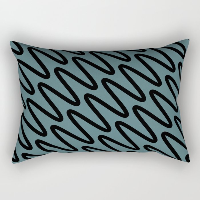 Black Dark Aqua Minimal Diagonal Zig-zag Stripe Pattern 2023 Color of the Year Vining Ivy PPG1148-6 Rectangle Pillow