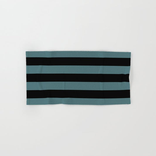 Black Dark Aqua Minimal Horizontal Stripe Pattern 2 2023 Color of the Year Vining Ivy PPG1148-6 Bath & Hand Towels