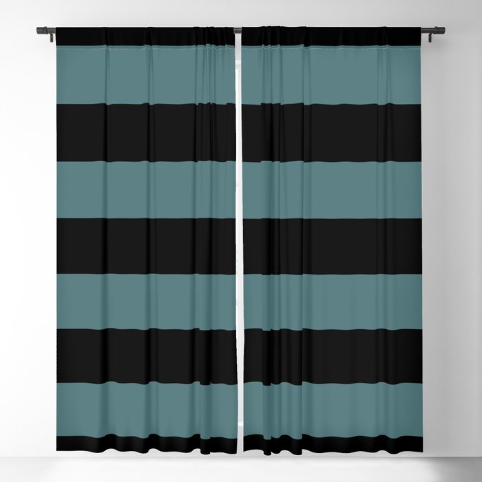 Black Dark Aqua Minimal Horizontal Stripe Pattern 2 2023 Color of the Year Vining Ivy PPG1148-6 Blackout Curtain