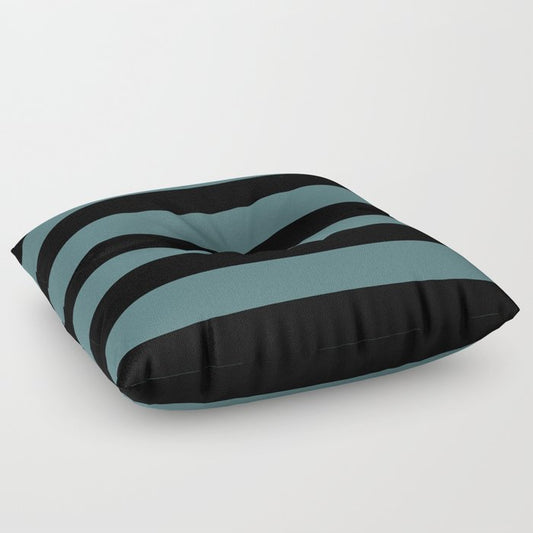 Black Dark Aqua Minimal Horizontal Stripe Pattern 2 2023 Color of the Year Vining Ivy PPG1148-6 Floor Pillow
