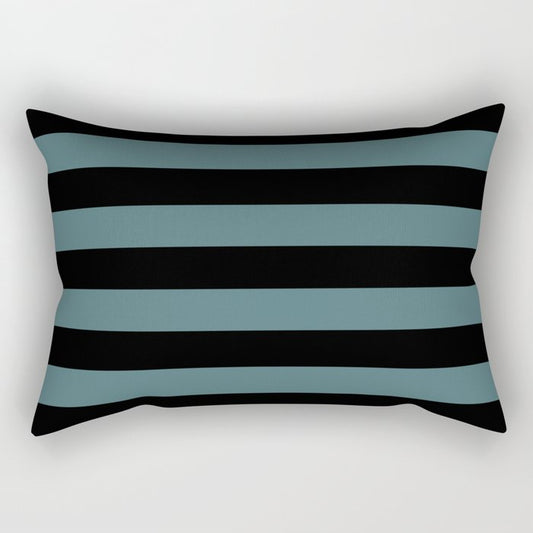 Black Dark Aqua Minimal Horizontal Stripe Pattern 2 2023 Color of the Year Vining Ivy PPG1148-6 Rectangle Pillow