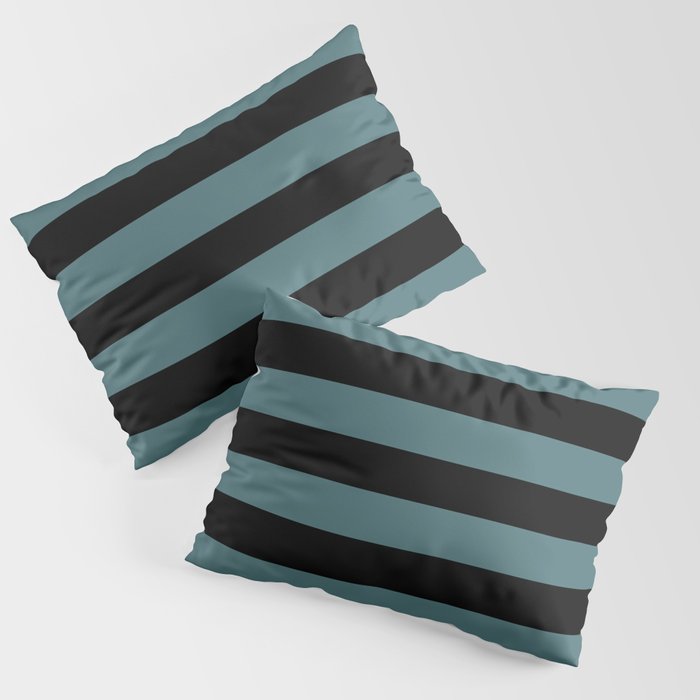 Black Dark Aqua Minimal Horizontal Stripe Pattern 2 2023 Color of the Year Vining Ivy PPG1148-6 Pillow Sham Set