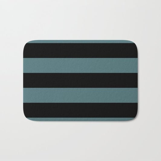 Black Dark Aqua Minimal Horizontal Stripe Pattern 2023 Color of the Year Vining Ivy PPG1148-6 Bath Mat