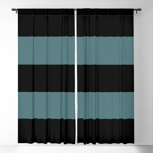 Black Dark Aqua Minimal Horizontal Stripe Pattern 2023 Color of the Year Vining Ivy PPG1148-6 Blackout Curtain
