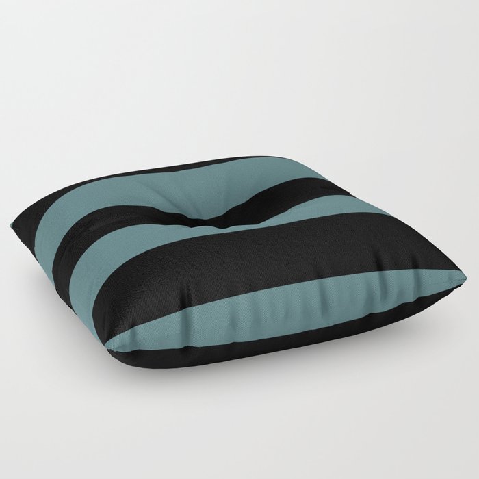 Black Dark Aqua Minimal Horizontal Stripe Pattern 2023 Color of the Year Vining Ivy PPG1148-6 Floor Pillow