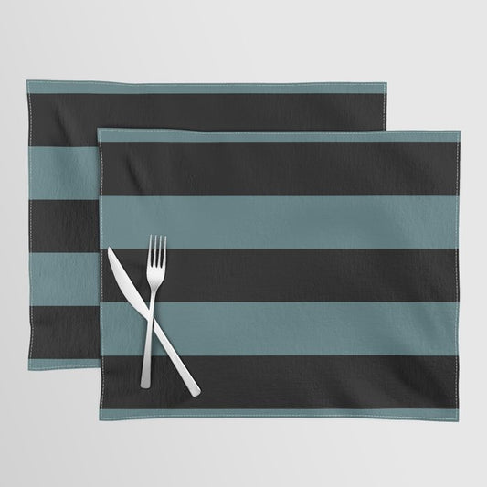 Black Dark Aqua Minimal Horizontal Stripe Pattern 2023 Color of the Year Vining Ivy PPG1148-6 Placemat Set